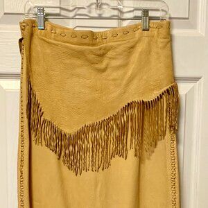 Double D Ranch / Patricia Wolf / Native American/ Handmade Fringed Leather Skirt
